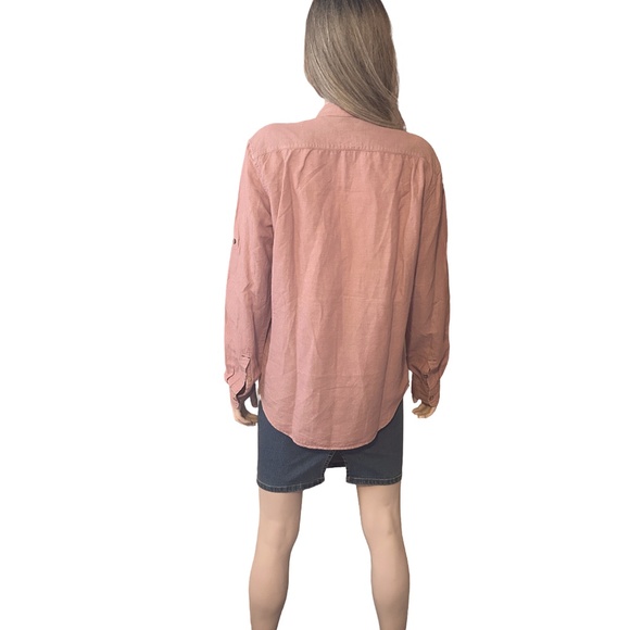 Levi's Button Front Shirt Top Blouse Long Sleeve Linen Cotton Blend Rose Pink - Picture 4 of 15